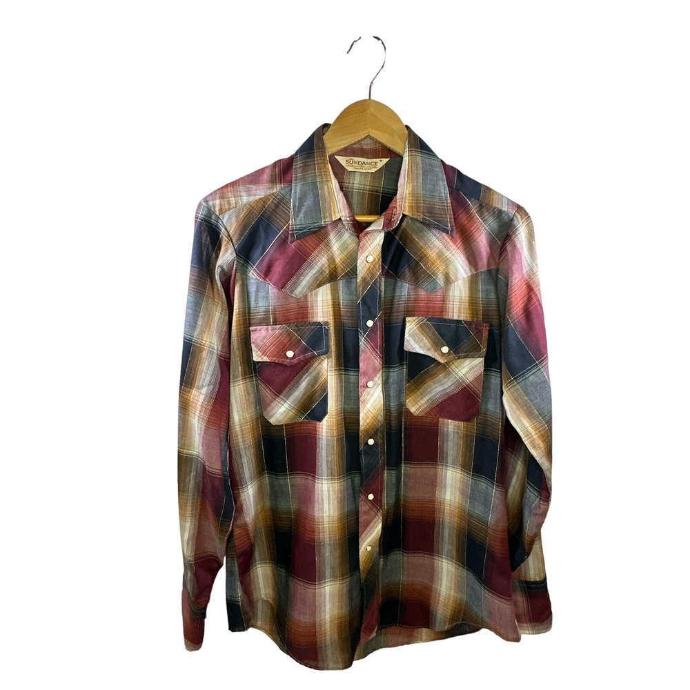 Sundancer Career Club Mens Long Sleeve Button Up Size M Pearl Snaps Made In USA